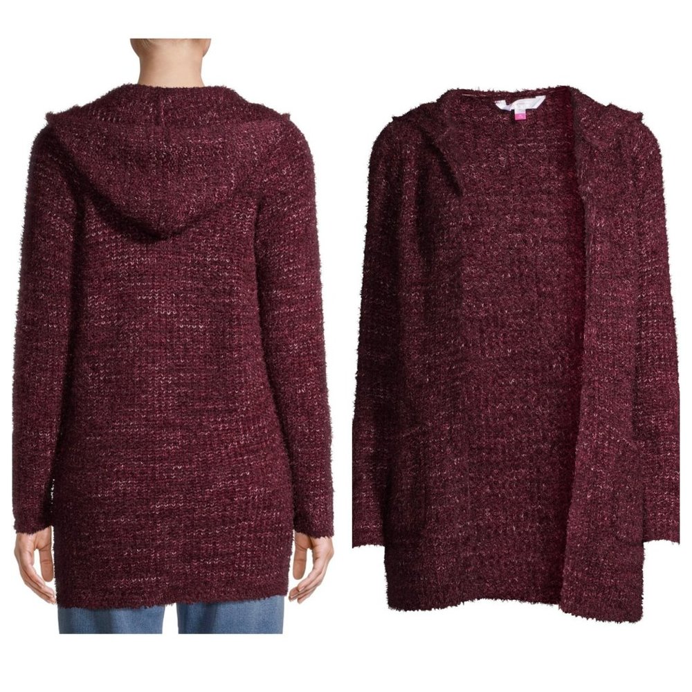 No Boundaries Juniors' Burgundy Red Soft Hooded Cardigan‎ W/ Pockets SZ Large